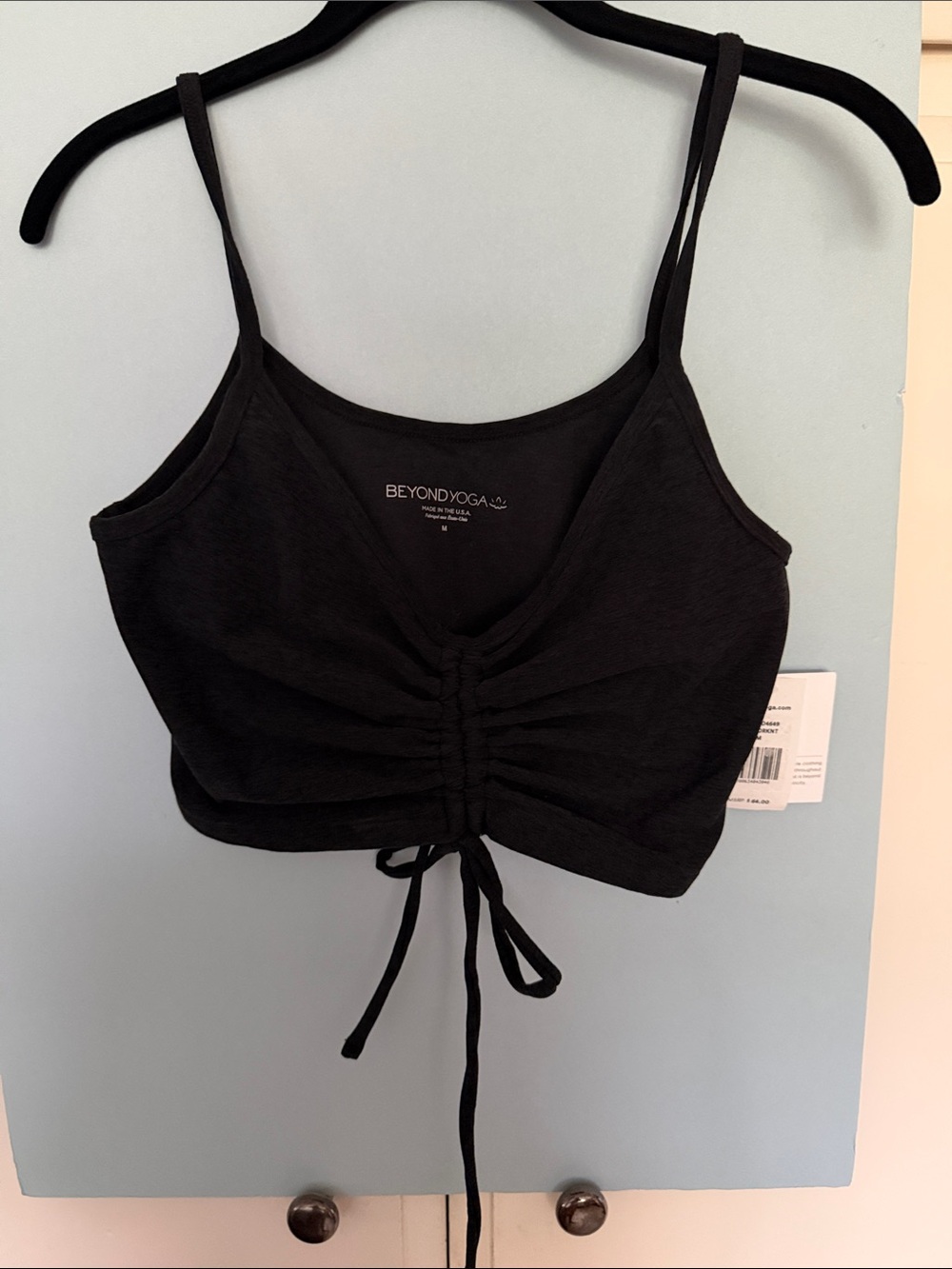 Beyond Yoga Black Ruched Drawstring Crop Cami Darkest night